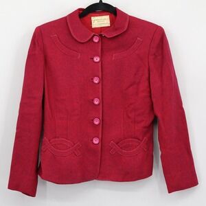 Vintage Wool Tweed Blazer Womens M Red Twee Classic 40s Career Polished Office